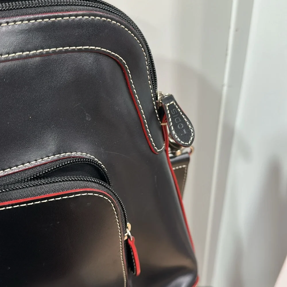 Lodis Black and Red Leather Audrey LaptopTote Bag